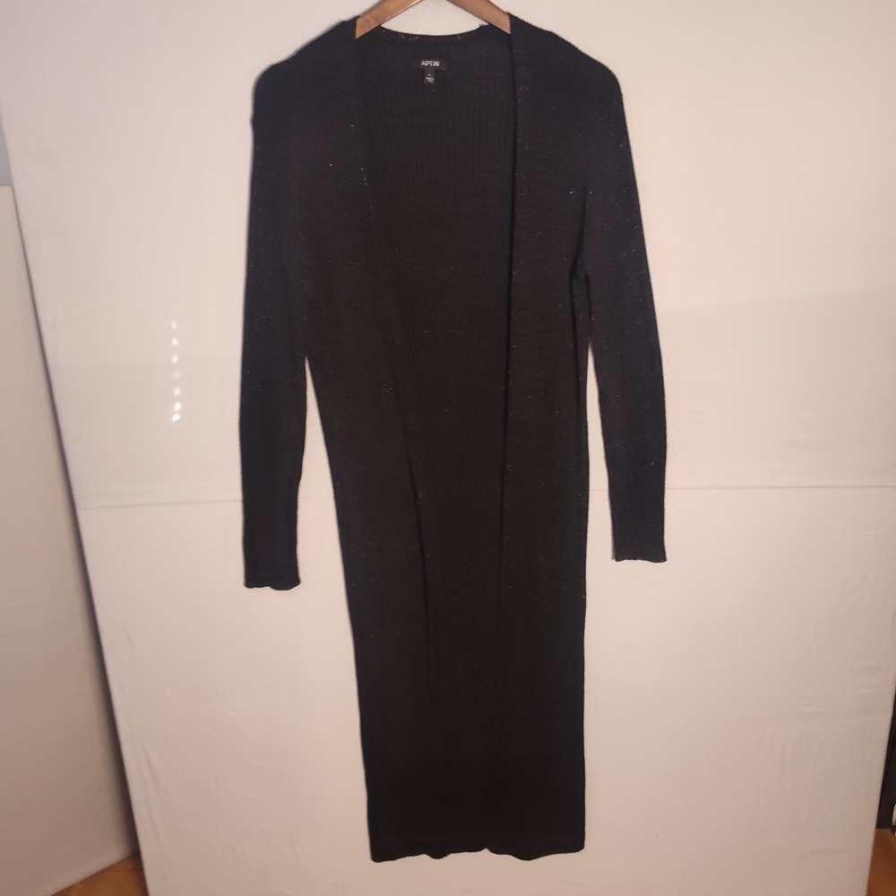 Apt. 9 Black Glitter Duster Cardigan Womens Large Long Ribbed Open Front Sweater